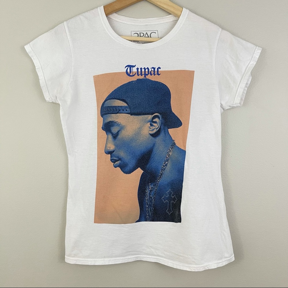 TUPAC 2PAC White Blue Graphic Band Tee